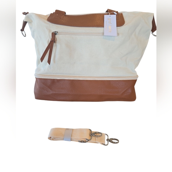 Graf Lantz NWT Carry On Weekender Tote Canvas Roomy Neutral 15"x15"x7" Dust Bag - Picture 3 of 11